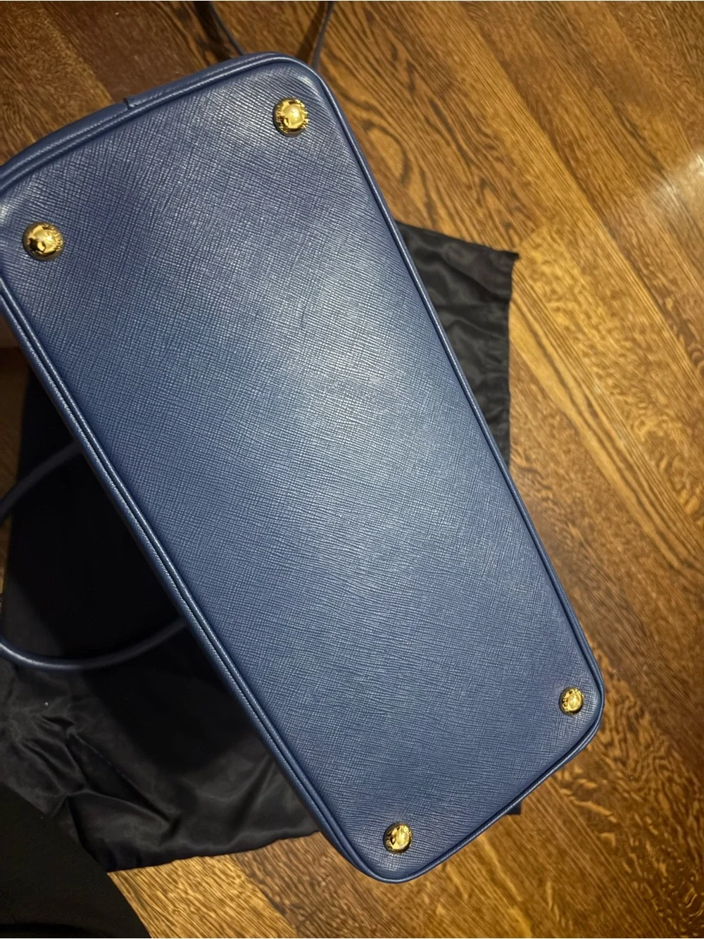 Prada Navy Saffiano Leather Satchel with Gold Hardware